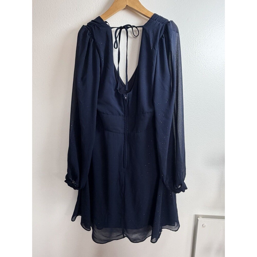 B Darlin Women’s 9/10 Navy Glitter Long Sleeve Fit & Flare Cocktail Dress - Picture 7 of 10
